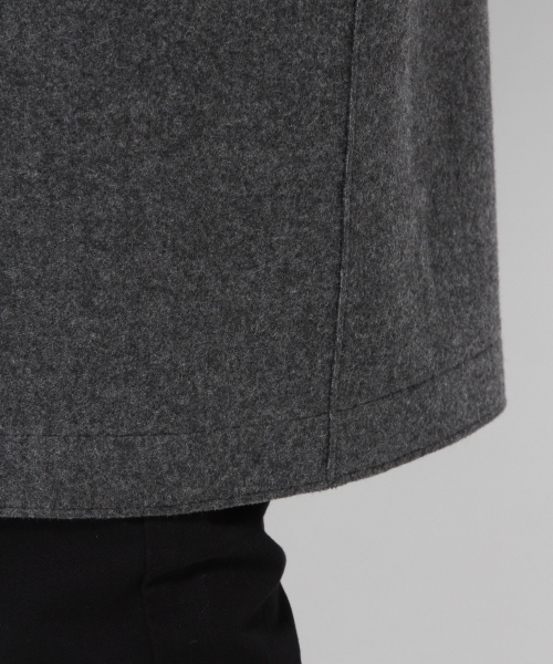ダークグレー ノーカラーウールジャケット DECADE CLASSIC ノーカラーリバーウールコート（ノーカラーコート