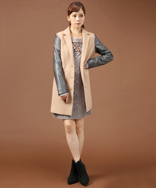 Soareak(ソアリーク)の「バイカラーチェスターコート(その他アウター・レディース・ベージュ/ライトピンク/ブラック・MEDIUM)」の3枚目の写真