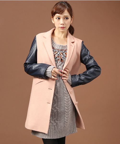 Soareak(ソアリーク)の「バイカラーチェスターコート(その他アウター・レディース・ベージュ/ライトピンク/ブラック・MEDIUM)」の1枚目の写真