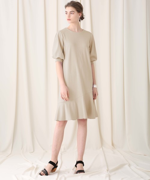 Studious ステュディオス のファッション ワンピース Studious アシンメトリーフレア ハーフスリーブ ポンチワンピース ワンピース