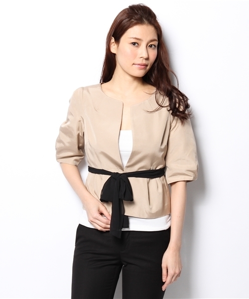 Demi-Luxe BEAMS（デミルクス ビームス）の「Demi-Luxe BEAMS / リボン付 グログランジャケット（ノーカラージャケット・レディース・ブラック/ベージュ・38/36）」の19枚目の写真