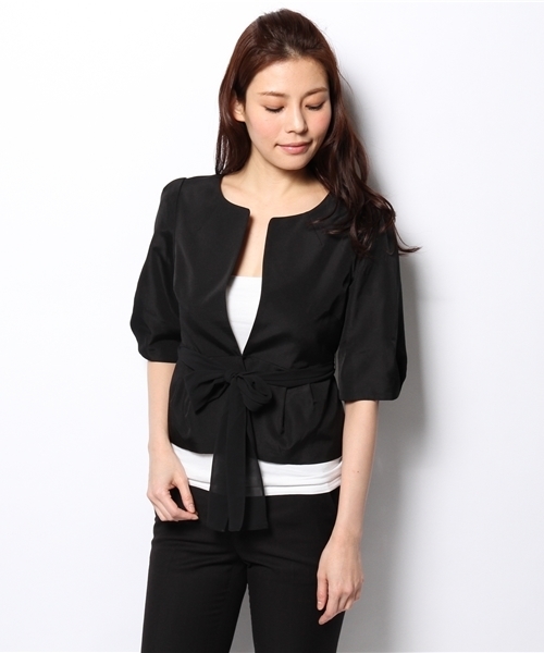 Demi-Luxe BEAMS（デミルクス ビームス）の「Demi-Luxe BEAMS / リボン付 グログランジャケット（ノーカラージャケット・レディース・ブラック/ベージュ・38/36）」の12枚目の写真