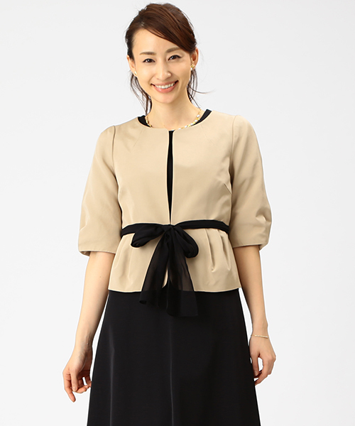 Demi-Luxe BEAMS（デミルクス ビームス）の「Demi-Luxe BEAMS / リボン付 グログランジャケット（ノーカラージャケット・レディース・ブラック/ベージュ・38/36）」の13枚目の写真