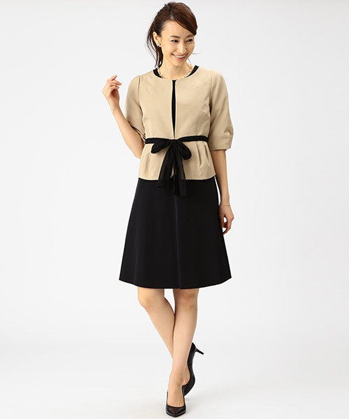 Demi-Luxe BEAMS（デミルクス ビームス）の「Demi-Luxe BEAMS / リボン付 グログランジャケット（ノーカラージャケット・レディース・ブラック/ベージュ・38/36）」の15枚目の写真