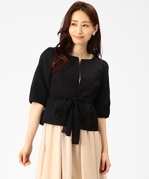 Demi-Luxe BEAMS（デミルクス ビームス）の「Demi-Luxe BEAMS / リボン付 グログランジャケット（ノーカラージャケット・レディース・ブラック/ベージュ・38/36）」の16枚目の写真