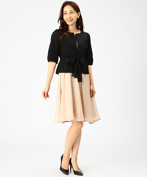 Demi-Luxe BEAMS（デミルクス ビームス）の「Demi-Luxe BEAMS / リボン付 グログランジャケット（ノーカラージャケット・レディース・ブラック/ベージュ・38/36）」の18枚目の写真