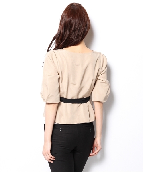 Demi-Luxe BEAMS（デミルクス ビームス）の「Demi-Luxe BEAMS / リボン付 グログランジャケット（ノーカラージャケット・レディース・ブラック/ベージュ・38/36）」の5枚目の写真