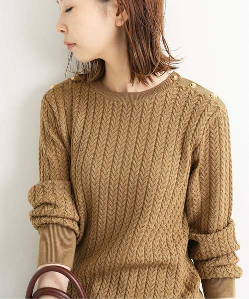 【美品】 イエナ ミドルゲージケーブルクループルオーバー ニット ケーブルニット earth music&ecology ニット セーター パール＆ケーブルニット