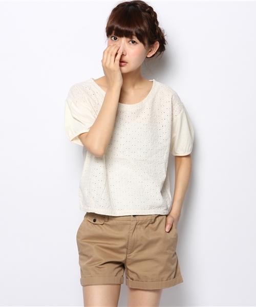 Kastane（カスタネ）の「【Kastane】からみレースパフスリーブT（Tシャツ/カットソー・レディース・ネイビー/サックスブルー/アイボリー・FREE）」の5枚目の写真