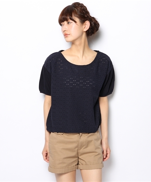 Kastane（カスタネ）の「【Kastane】からみレースパフスリーブT（Tシャツ/カットソー・レディース・ネイビー/サックスブルー/アイボリー・FREE）」の10枚目の写真