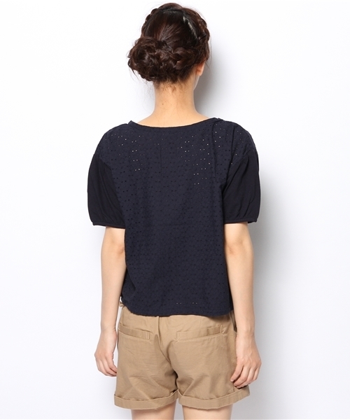 Kastane（カスタネ）の「【Kastane】からみレースパフスリーブT（Tシャツ/カットソー・レディース・ネイビー/サックスブルー/アイボリー・FREE）」の6枚目の写真