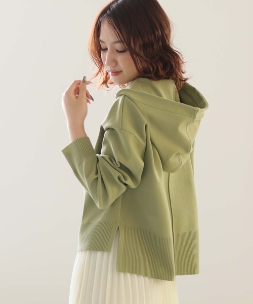 HER CLOSET(ハークローゼット)の「【HERCLOSET】【1mile/ワンマイルウェア】◆WEB限定◆ショートニットパーカー/フーディー(パーカー)」|ライトグリーン