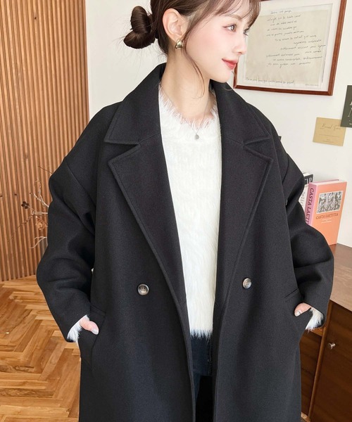 Y's 19AW メルトン 切替デザイン チェスターコート 黒2 セール】【累計販売枚数8万枚突破！】ニットメルトンサイド