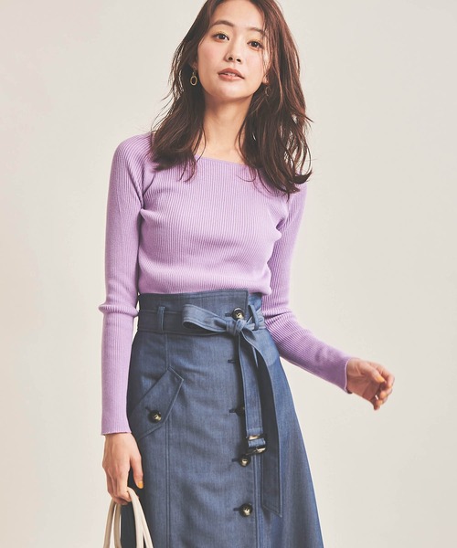 The Virgnia（ザ ヴァージニア）の「コンパクトヤーンボートネックニット（ニット/セーター・レディース・その他/ラベンダー/ネイビー/ライトグリーン/オフホワイト/ホワイト×ブラック・FREE）」の5枚目の写真