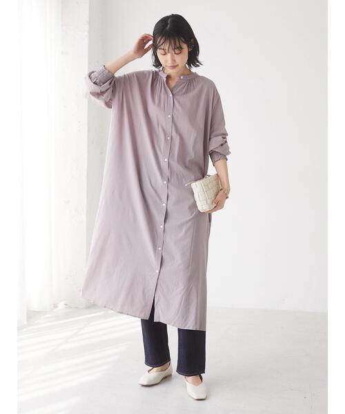 CRAFT STANDARD BOUTIQUE(クラフトスタンダードブティック)の「バック刺繍フロントボタンシャツワンピース *(シャツワンピース・レディース・チャコールグレー/グリーン/オフホワイト/パープル・FREE)」の12枚目の写真