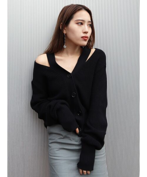 EMODA（エモダ）の「ショルダーストラップルーズニットカーディガン（カーディガン/ボレロ・レディース・アイボリー/ミント/ブラック・FREE）」の3枚目の写真