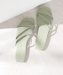 VIVIAN | 【2021年夏新作】スクエアトゥアシメ華奢ストラップフラットサンダル【ナローストラップサンダル】(サンダル)