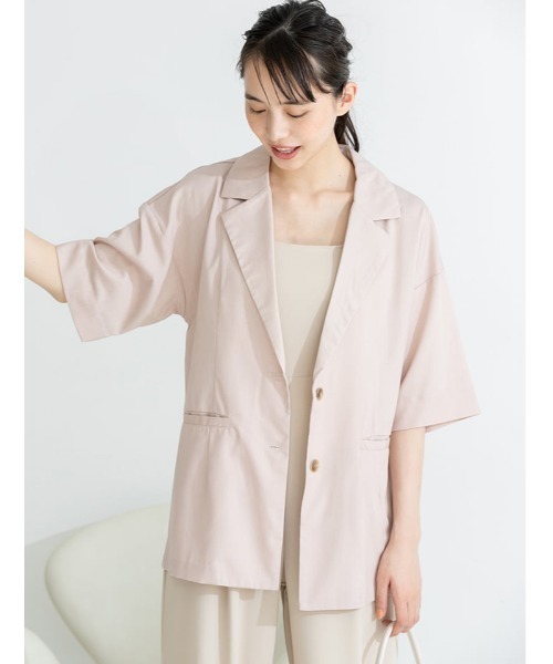 fifth（フィフス）の「ルーズ半袖カラージャケット（ライダースジャケット・レディース・ピンクベージュ/グレー・MEDIUM）」の2枚目の写真