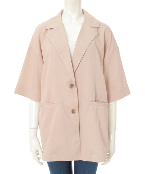 fifth（フィフス）の「ルーズ半袖カラージャケット（ライダースジャケット・レディース・ピンクベージュ/グレー・MEDIUM）」の7枚目の写真