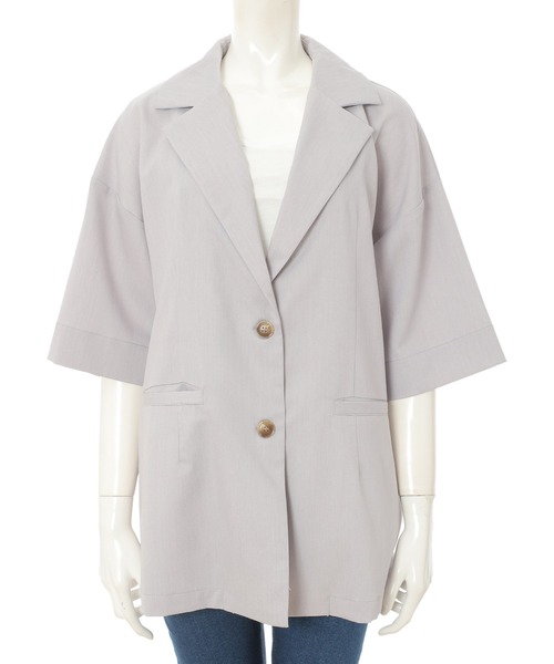 fifth（フィフス）の「ルーズ半袖カラージャケット（ライダースジャケット・レディース・ピンクベージュ/グレー・MEDIUM）」の6枚目の写真