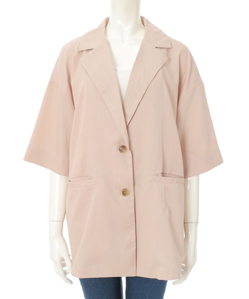 fifth（フィフス）の「ルーズ半袖カラージャケット（ライダースジャケット・レディース・ピンクベージュ/グレー・MEDIUM）」の5枚目の写真