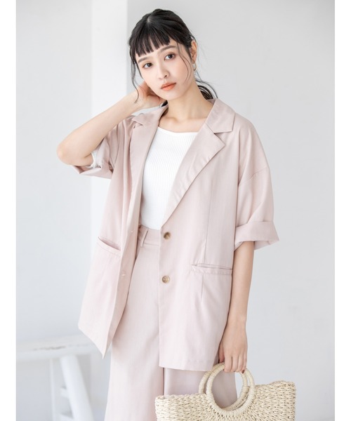 fifth（フィフス）の「ルーズ半袖カラージャケット（ライダースジャケット・レディース・ピンクベージュ/グレー・MEDIUM）」の3枚目の写真