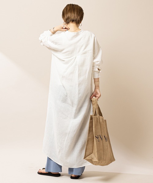 SHENERY（シーナリー）の「【WEB限定カラー：ブルー】スキッパーリネンロングドレス（ワンピース・レディース・ブラウン/オフホワイト/イエロー/ブルー・FREE）」の9枚目の写真