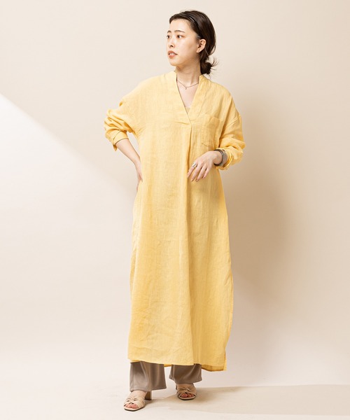 SHENERY（シーナリー）の「【WEB限定カラー：ブルー】スキッパーリネンロングドレス（ワンピース・レディース・ブラウン/オフホワイト/イエロー/ブルー・FREE）」の20枚目の写真