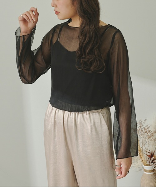 Ambre Neige（アンブルネージュ）の「キャミソール付きアソートシアー楊柳ブラウス／【WEB/EC限定商品】（シャツ/ブラウス・レディース・ブラック/グリーン/ライトブルー/モカ/ホワイト・FREE）」の3枚目の写真