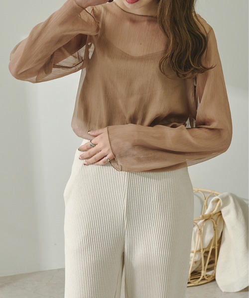 Ambre Neige（アンブルネージュ）の「キャミソール付きアソートシアー楊柳ブラウス／【WEB/EC限定商品】（シャツ/ブラウス・レディース・ブラック/グリーン/ライトブルー/モカ/ホワイト・FREE）」の4枚目の写真