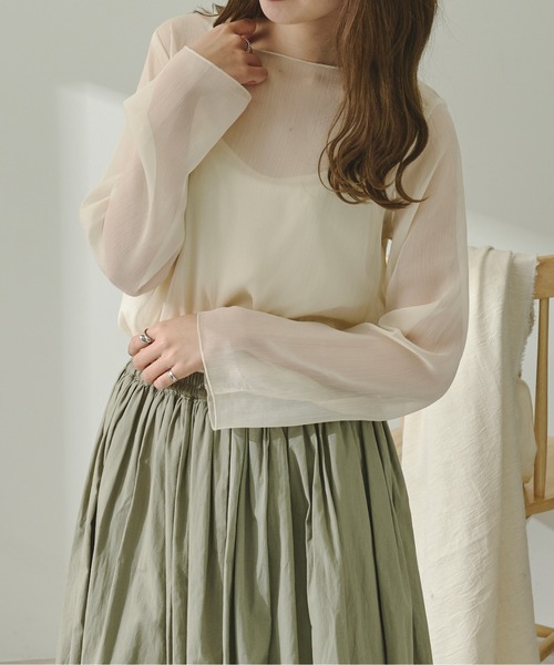 Ambre Neige（アンブルネージュ）の「キャミソール付きアソートシアー楊柳ブラウス／【WEB/EC限定商品】（シャツ/ブラウス・レディース・ブラック/グリーン/ライトブルー/モカ/ホワイト・FREE）」の6枚目の写真