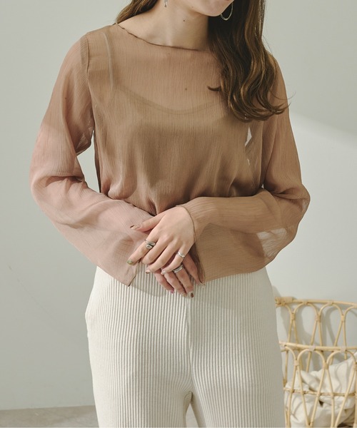 Ambre Neige（アンブルネージュ）の「キャミソール付きアソートシアー楊柳ブラウス／【WEB/EC限定商品】（シャツ/ブラウス・レディース・ブラック/グリーン/ライトブルー/モカ/ホワイト・FREE）」の19枚目の写真