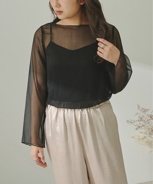 Ambre Neige（アンブルネージュ）の「キャミソール付きアソートシアー楊柳ブラウス／【WEB/EC限定商品】（シャツ/ブラウス・レディース・ブラック/グリーン/ライトブルー/モカ/ホワイト・FREE）」の12枚目の写真