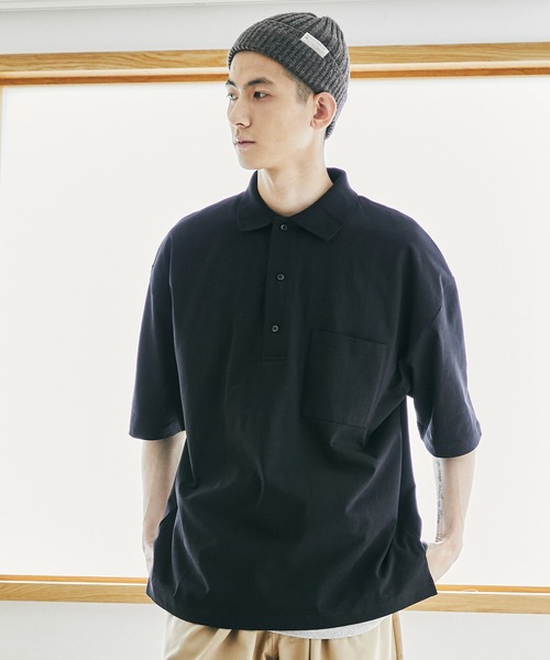 nowm(ノウム)の「【nowm】MERCERISED COTTON LOOSE BOX SLIT POLOSHIRT/ ルーズ ポロシャツ(ポロシャツ・メンズ・ブラック/チャコール・M/L)」の3枚目の写真