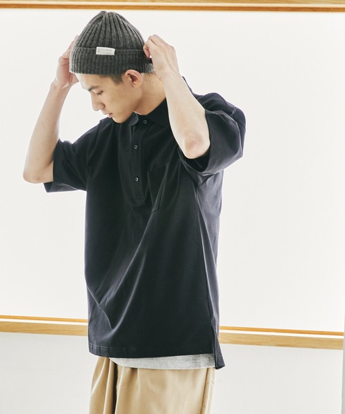 nowm(ノウム)の「【nowm】MERCERISED COTTON LOOSE BOX SLIT POLOSHIRT/ ルーズ ポロシャツ(ポロシャツ・メンズ・ブラック/チャコール・M/L)」の4枚目の写真