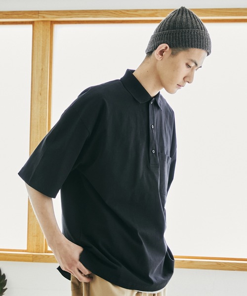 nowm(ノウム)の「【nowm】MERCERISED COTTON LOOSE BOX SLIT POLOSHIRT/ ルーズ ポロシャツ(ポロシャツ・メンズ・ブラック/チャコール・M/L)」の6枚目の写真