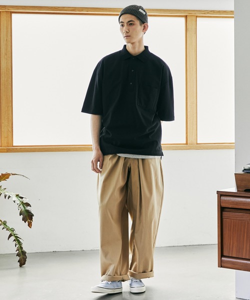 nowm(ノウム)の「【nowm】MERCERISED COTTON LOOSE BOX SLIT POLOSHIRT/ ルーズ ポロシャツ(ポロシャツ・メンズ・ブラック/チャコール・M/L)」の7枚目の写真