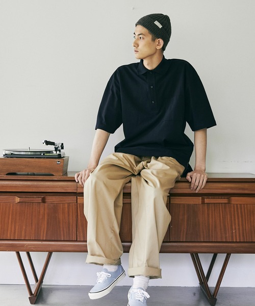 nowm(ノウム)の「【nowm】MERCERISED COTTON LOOSE BOX SLIT POLOSHIRT/ ルーズ ポロシャツ(ポロシャツ・メンズ・ブラック/チャコール・M/L)」の12枚目の写真