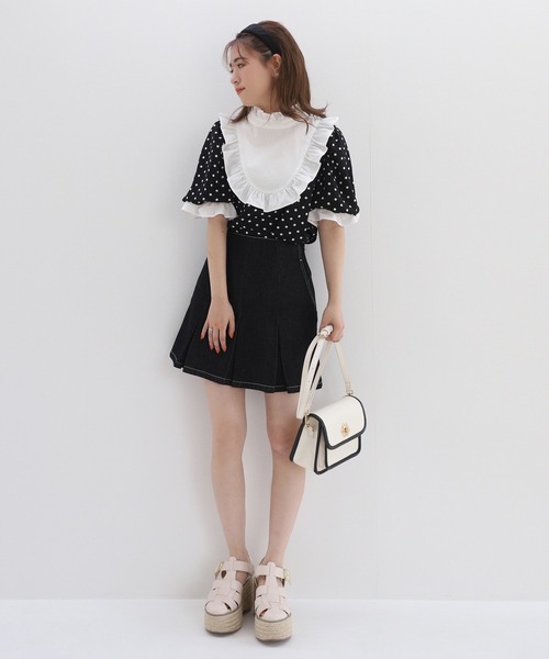 ワンアフターアナザー NICE CLAUP フリルミニワンピース ブラックドット ワンアフターアナザー NICE CLAUP フリルミニワンピース