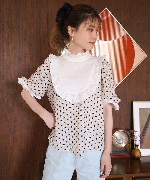 one after another NICE CLAUP(ワンアフターアナザーナイスクラップ)の「ドットフリルブラウス(シャツ/ブラウス・レディース・ブラック/アイボリー・FREE)」の16枚目の写真