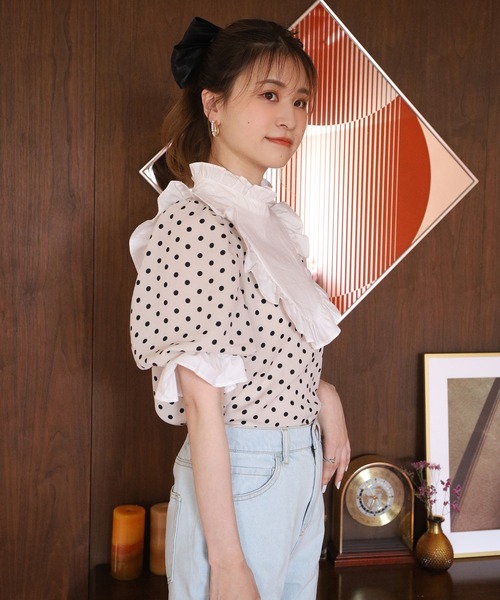 one after another NICE CLAUP(ワンアフターアナザーナイスクラップ)の「ドットフリルブラウス(シャツ/ブラウス・レディース・ブラック/アイボリー・FREE)」の13枚目の写真