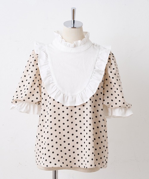 one after another NICE CLAUP(ワンアフターアナザーナイスクラップ)の「ドットフリルブラウス(シャツ/ブラウス・レディース・ブラック/アイボリー・FREE)」の5枚目の写真