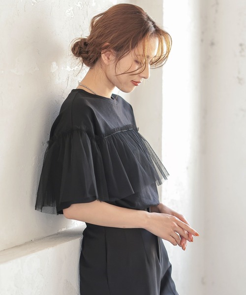 KOBE LETTUCE(コウベレタス)の「胸元チュールTシャツ(Tシャツ/カットソー・レディース・ブラック/カーキ/ベージュ系その他・FREE)」の2枚目の写真
