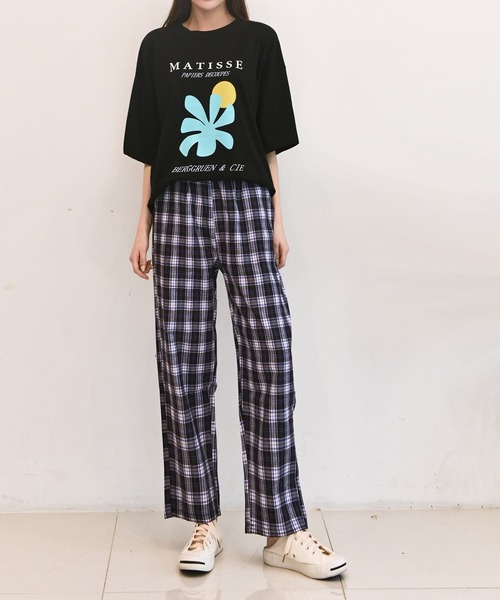 me+em select（ミームセレクト）の「チェックワイドイージースラックス（スラックス・レディース・ブラック/パープル/レッド/グリーン・FREE）」の3枚目の写真