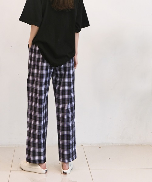 me+em select（ミームセレクト）の「チェックワイドイージースラックス（スラックス・レディース・ブラック/パープル/レッド/グリーン・FREE）」の6枚目の写真