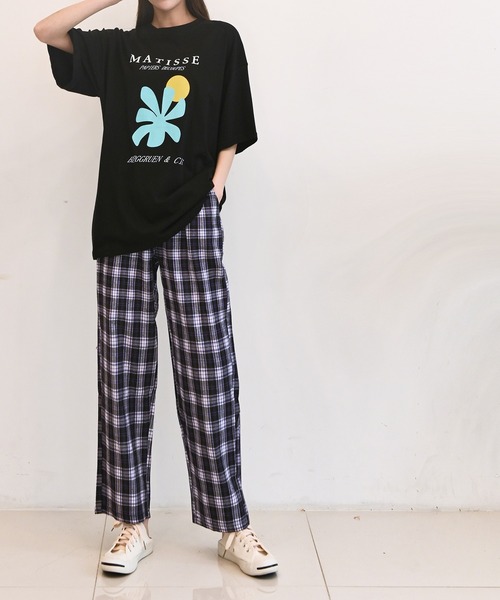 me+em select（ミームセレクト）の「チェックワイドイージースラックス（スラックス・レディース・ブラック/パープル/レッド/グリーン・FREE）」の7枚目の写真