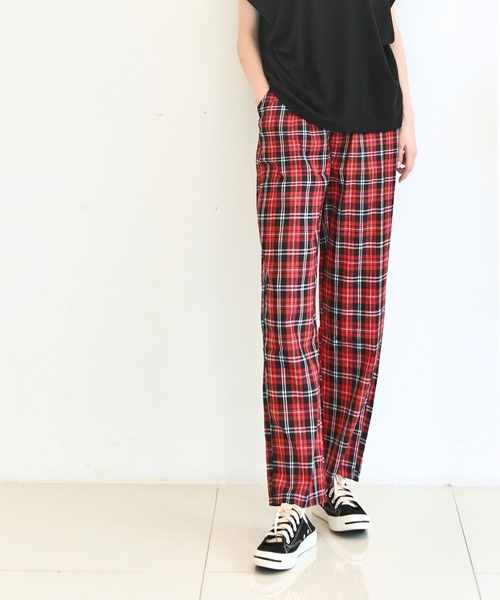 me+em select（ミームセレクト）の「チェックワイドイージースラックス（スラックス・レディース・ブラック/パープル/レッド/グリーン・FREE）」の9枚目の写真