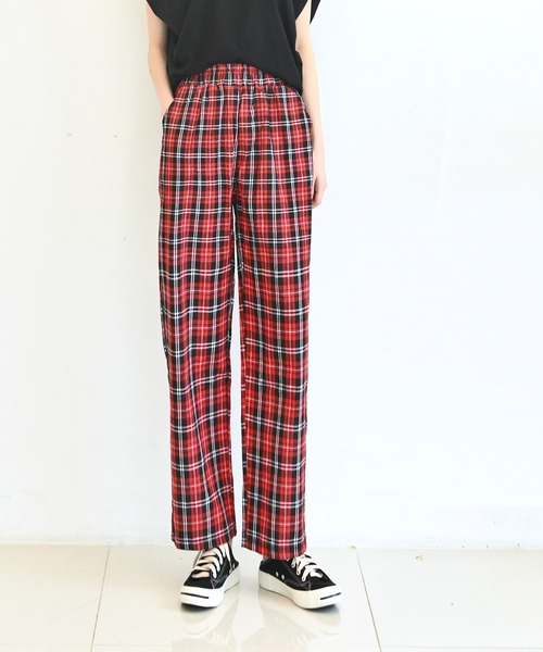 me+em select（ミームセレクト）の「チェックワイドイージースラックス（スラックス・レディース・ブラック/パープル/レッド/グリーン・FREE）」の11枚目の写真
