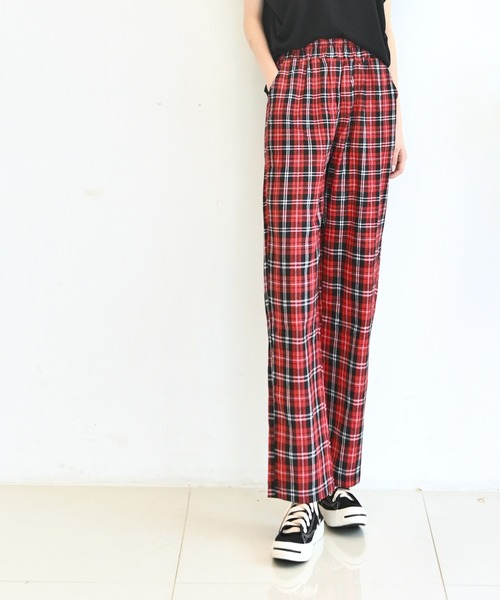 me+em select（ミームセレクト）の「チェックワイドイージースラックス（スラックス・レディース・ブラック/パープル/レッド/グリーン・FREE）」の12枚目の写真