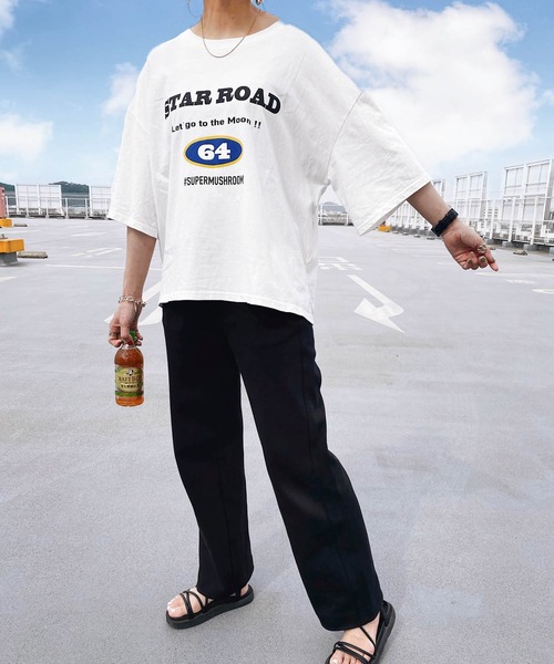 HWG_5（エイチダブルゴー）の「HWG_5オリジナル ビッグシルエットプリントTシャツ - STAR ROAD -（Tシャツ/カットソー・レディース・ホワイト/ブラック・FREE）」の2枚目の写真